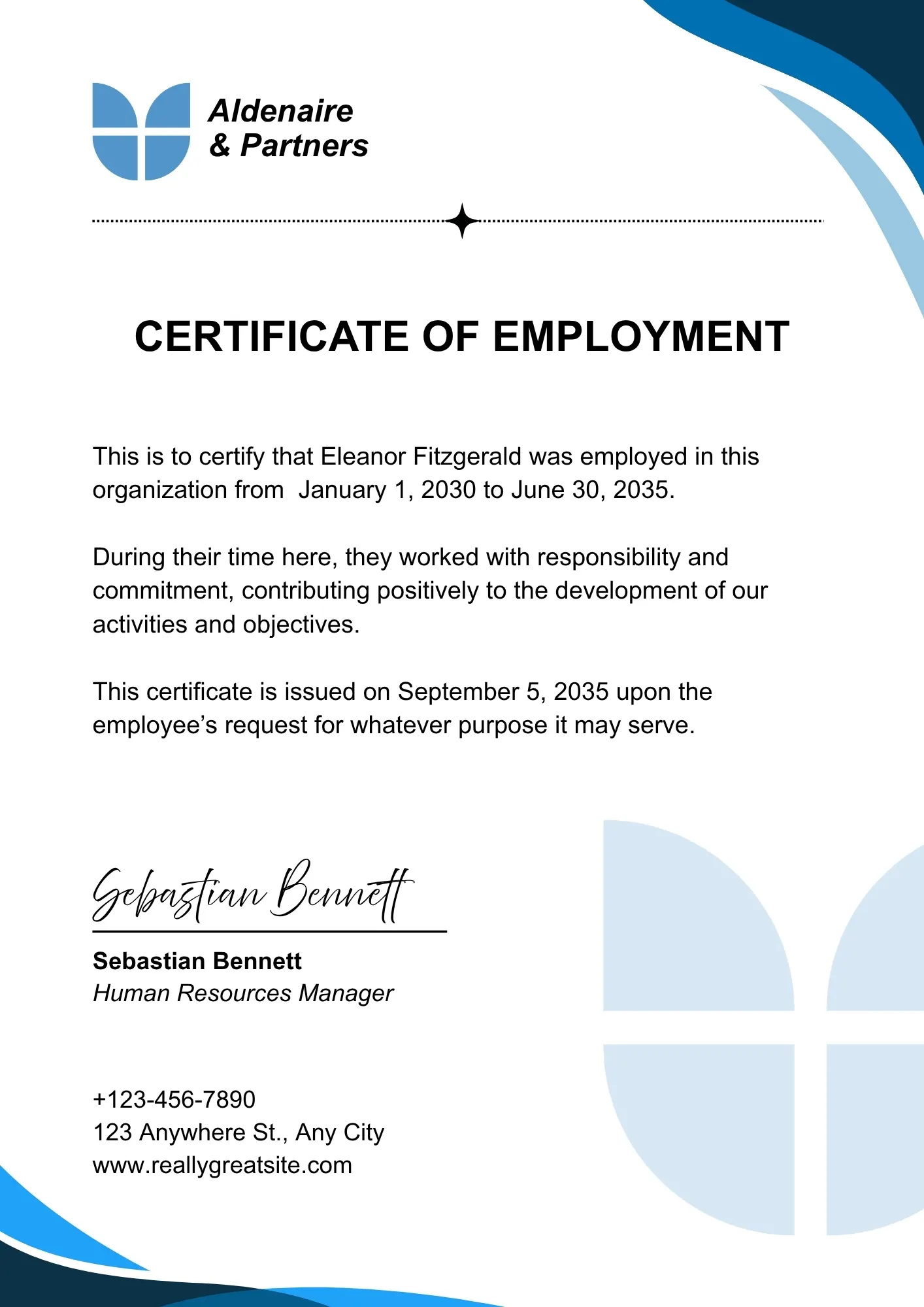 Sample experience certificate